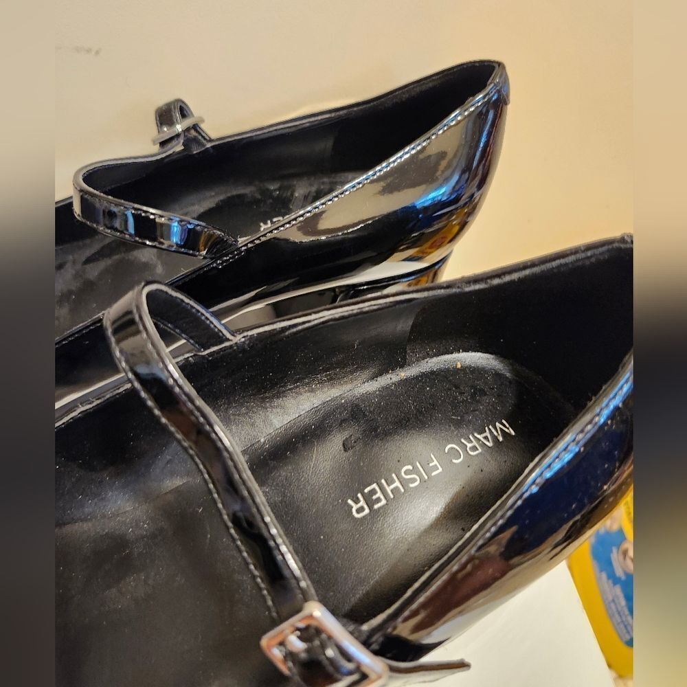 New Marc Fisher "Charin" Blk Pat. Leather Block Heel Mary Jane Pumps Sz.10 $128 - Picture 3 of 9